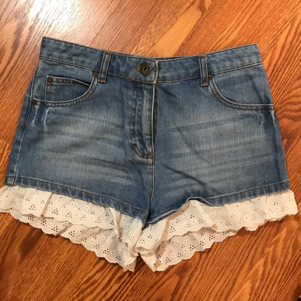 Asos denim stretch shorts with eyelet lace trim